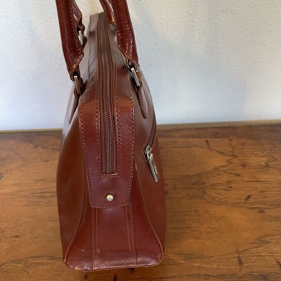 HOBO International VTG Purse Red Brown Polished Leather Bag Zip Two Handles - Picture 8 of 15